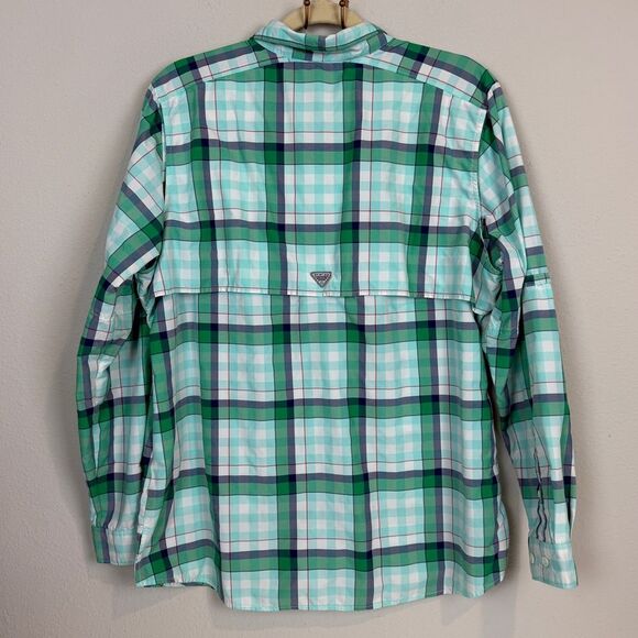 Columbia PFG Super Bahama Aqua Plaid Shirt L - Picture 4 of 10